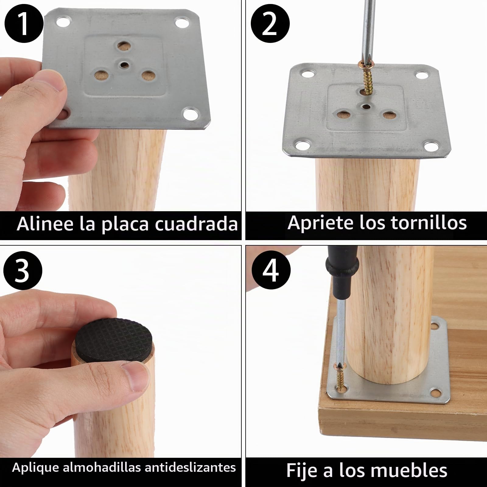 AKOLAFE 4 patas para muebles de madera de roble, 30 cm, patas de madera robustas, patas de muebles redondas, con placas de montaje y tornillos, para cama, armario, silla, mesa