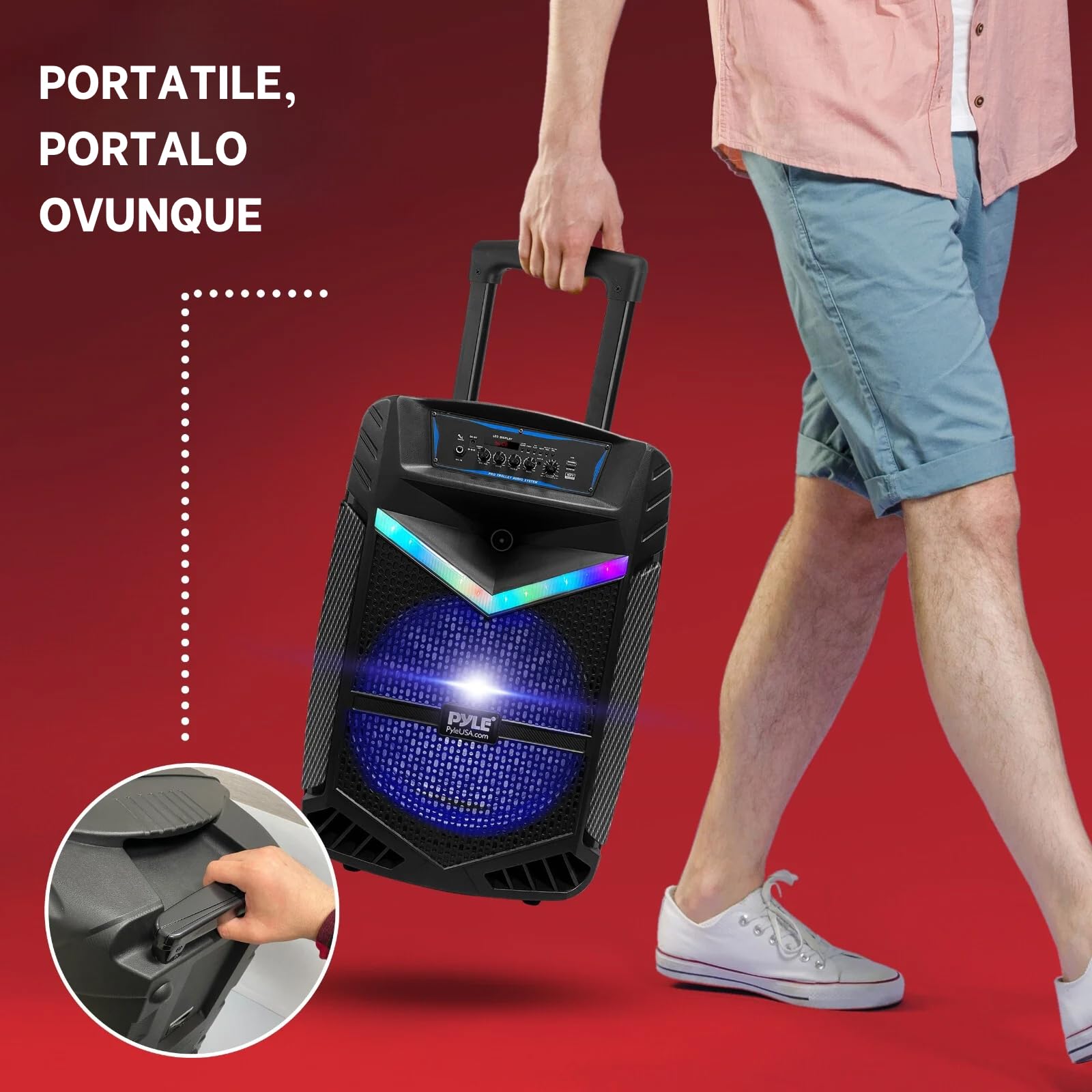 Pyle Speaker Bluetooth Portatile da 1200 Watt con Subwoofer da 38,1 cm e Tweeter da 2,54 cm, Funzione di Registrazione, Ingresso Microfono, Luci da Festa, USB/SD, Radio