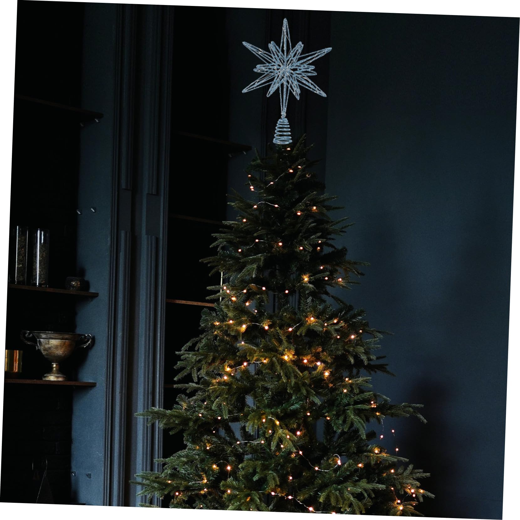 Cabilock Estrella del Árbol de Navidad con Luces LED Adornos Navideños Luminosos para Interiores Estrella Metálica Punta del Árbol para Decoración de Navidad el Hogar