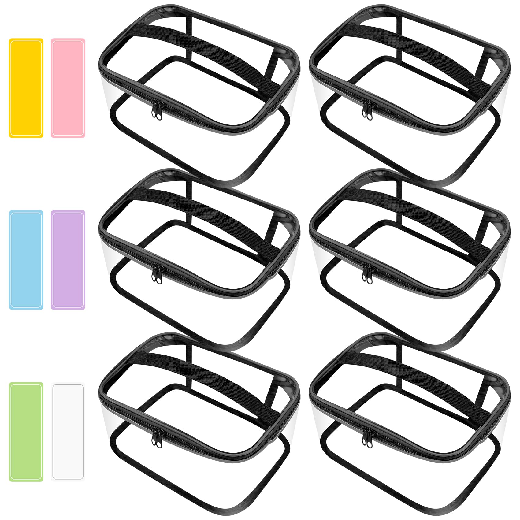 Yocdunm 6 Pcs Toy Storage Bags-Clear PVC Organizing Bags with Sticker Waterproof Toy Container with Handle-Travel Case Pouch for Building Blocks, Puzzle, Balls, Pretend Play Toys (Black)