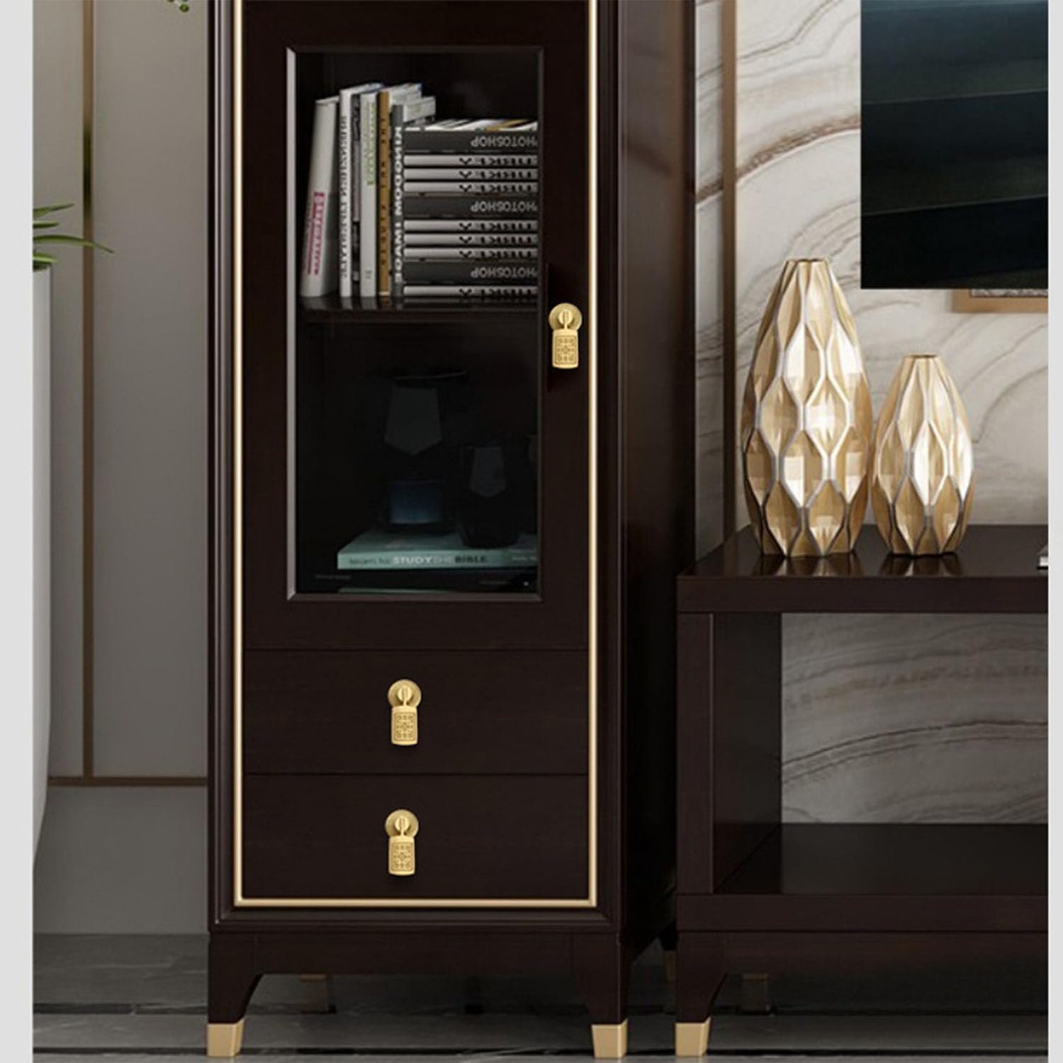 2PCS Pendant Handle, Chinese Style Knobs Teardrop Drawer Pulls Art Deco Knobs for Cabinets Solid Brass Cabinet Knob Suitable for Drawers Closets and Cabinet (2.36 inches Short)