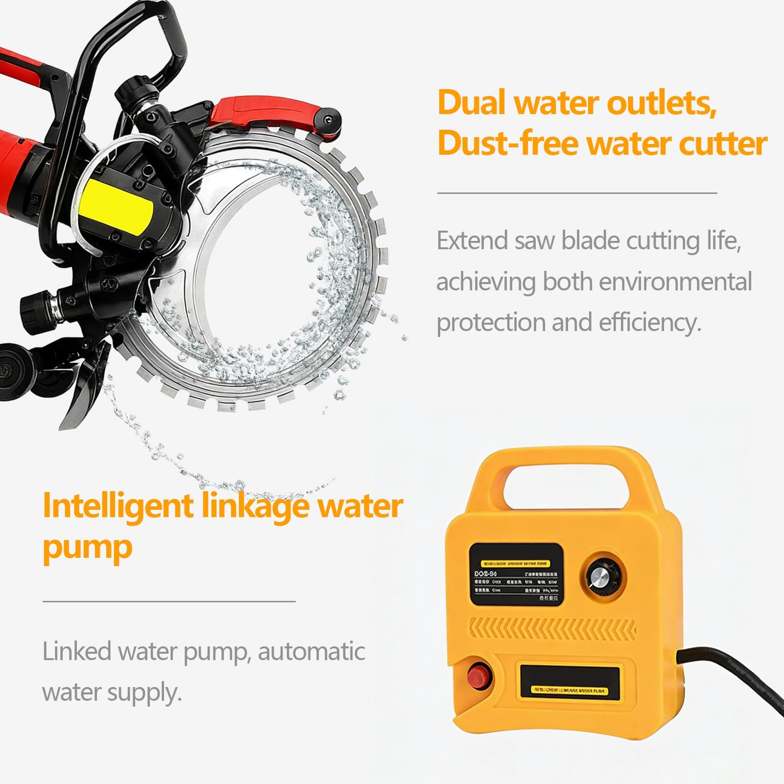 Sierra de corte de hormigón, sierra circular de hormigón, sierra circular eléctrica con refrigeración por agua y depuración de polvo, 9500W para mármol, ladrillos, piedras armadas(Brushless,1blade)