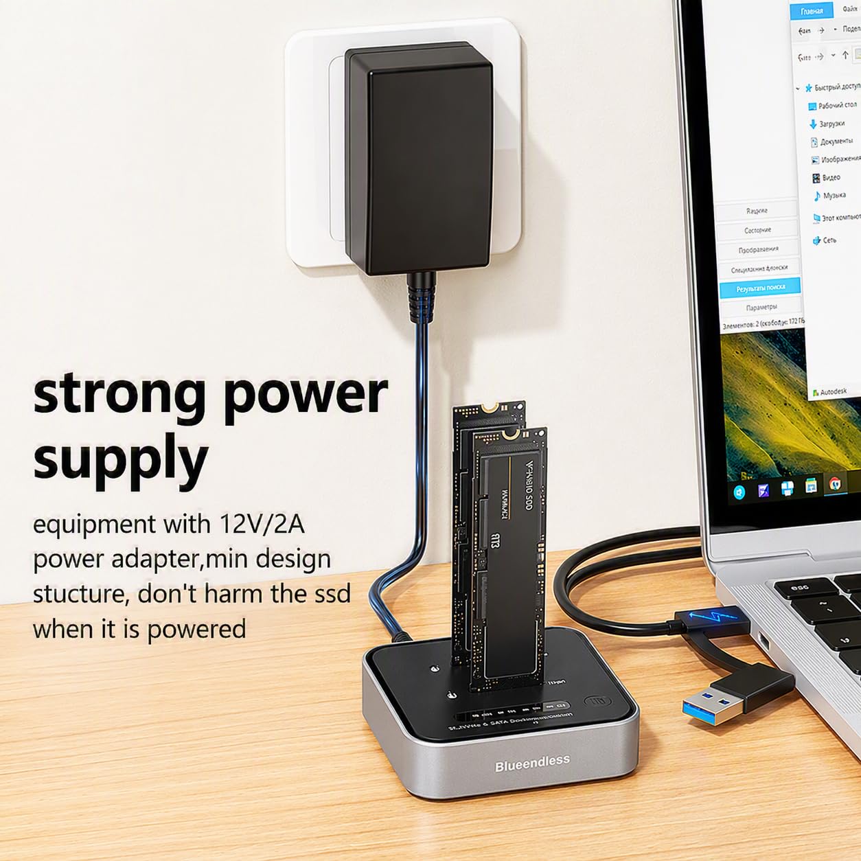 Docking station SSD M.2 NVMe e SATA USB-C 10Gbps, dock dual per 2 SSD M.2 NVMe/NGFF SATA, alloggiamento in alluminio, fino a 16 TB, compatibile con Windows, Mac, PC e laptop