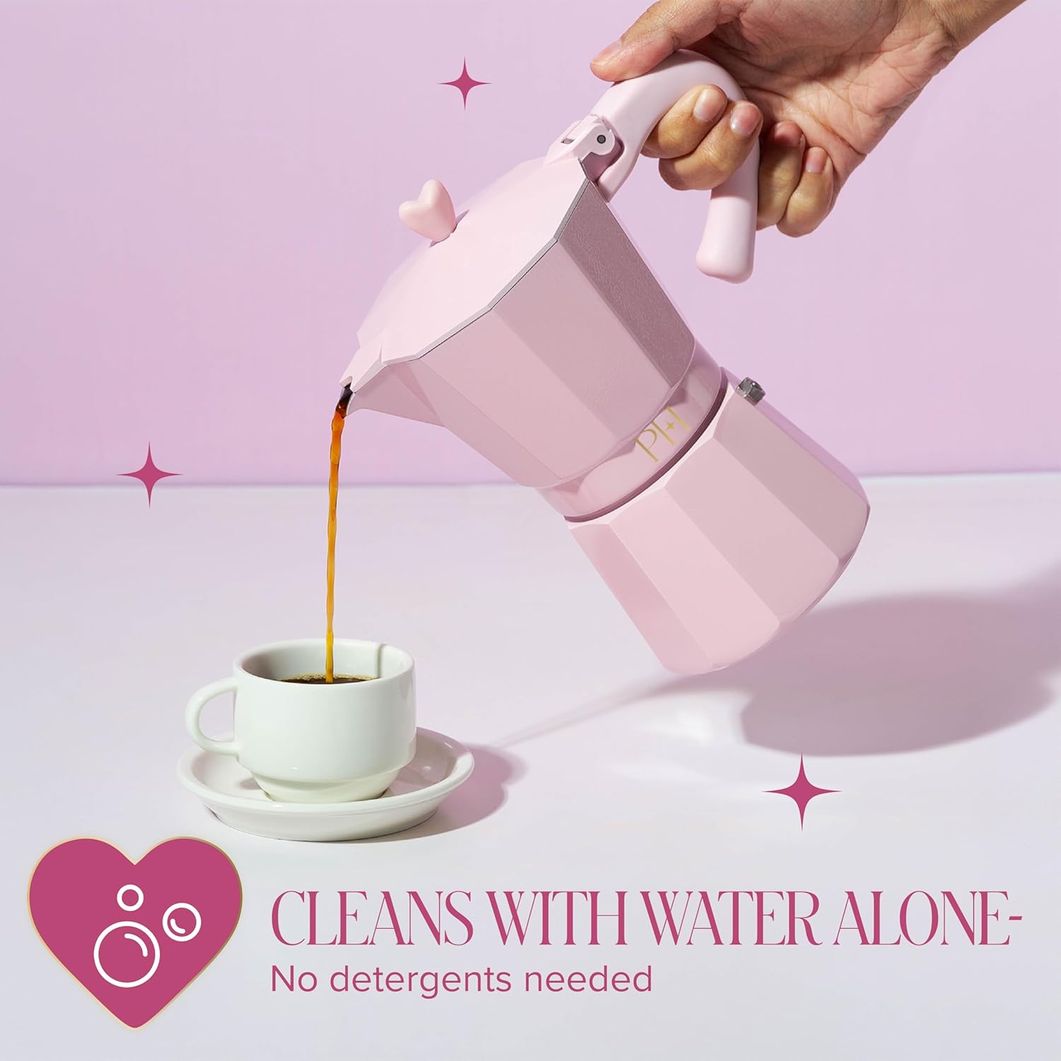 Paris Hilton Stovetop Espresso and Coffee Maker, Italian & Cuban Style Coffee Pot with Iconic Heart Knob, Perfect for Rich Aromatic Espresso, Makes up to 6 Espresso Cups, Pink