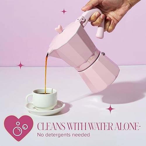 Miniatura 7 de Cafetera de Espresso y Café Paris Hilton para Estufa, Cafetera de Estilo Italiano y Cubano con Manija Icónica en Forma de Corazón, Perfecta para
