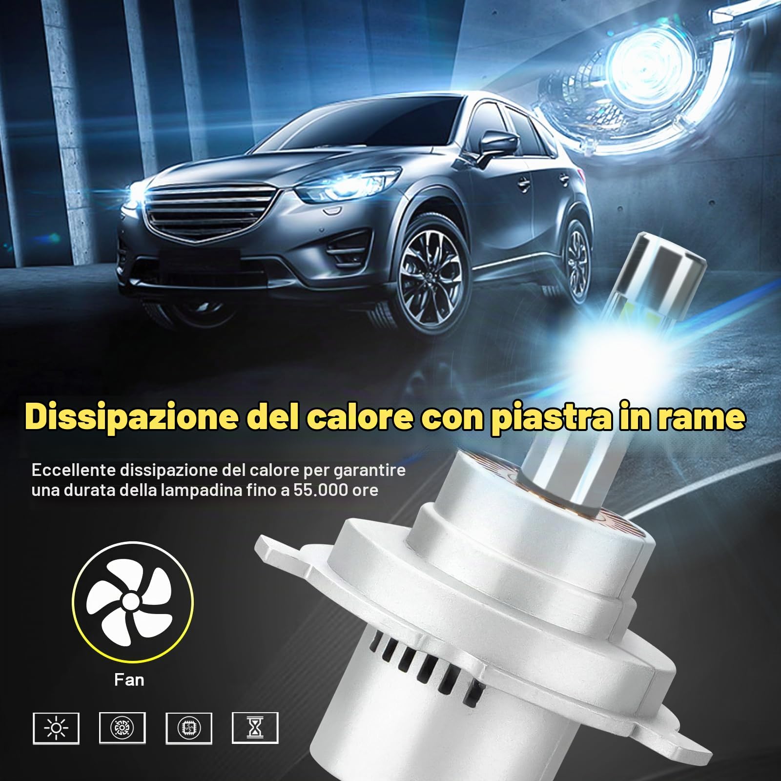 D-Lumina 360° Lampadine H4 LED,100W 16000LM Lampada LED per 12V Auto 6500K Bianco, 500% Super Brillante Fari Kit Sostituzione la Alogena