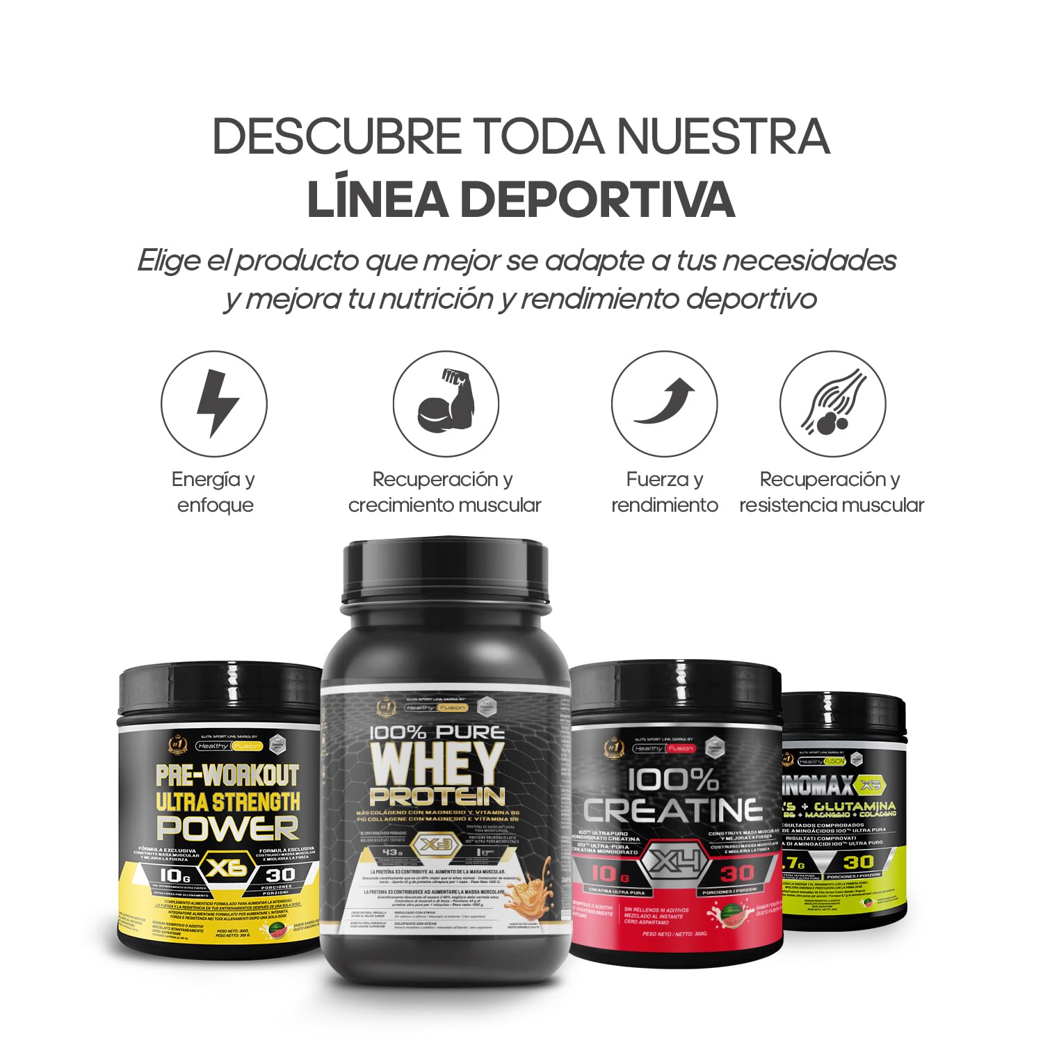 Healthy Fusion 100% Creatina Monohidrato, Alta dosis | 10gr de Creatina por toma | Promueve el crecimiento muscular y mejora la resistencia física | Alta solubilidad | 300g sabor sandía