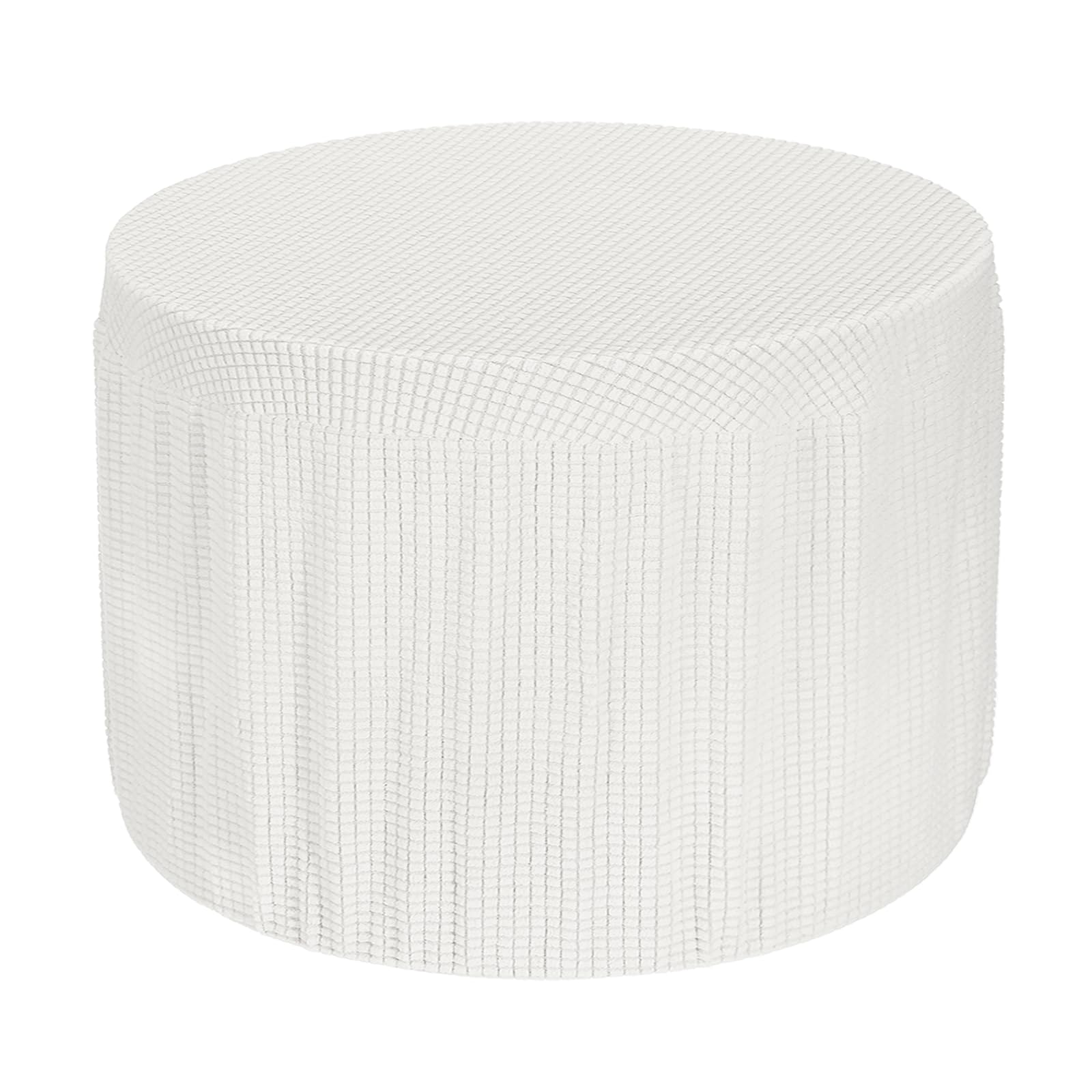 sourcing map Round Footstool Slipcover, Stretch Foot Stool Protector Covers Furniture Protector Cover with Elastic Bottom for Footstool Living Room Bedroom(Large, White)