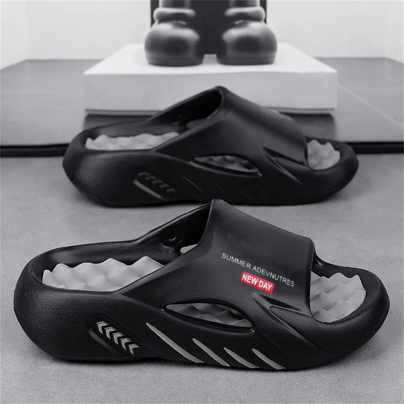 Chanclas de baño de EVA para hombre, plataforma con cama, diapositivas deportivas con función de masaje, antideslizantes y suaves, pantuflas para ducha, playa, sauna y uso diario, pies anchos