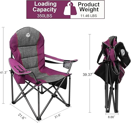 Miniatura 3 de Silla de campamento portátil de gran tamaño, silla plegable acolchada para exteriores, soporta 350 libras, silla de césped resistente con soporte