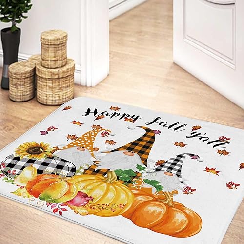 Miniatura 4 de MERCHR Tapete de baño de otoño, diseño de girasol, calabaza, gnomo, Acción de Gracias, hojas de árbol de arce, decoración del hogar, 17 x 29 pulgadas