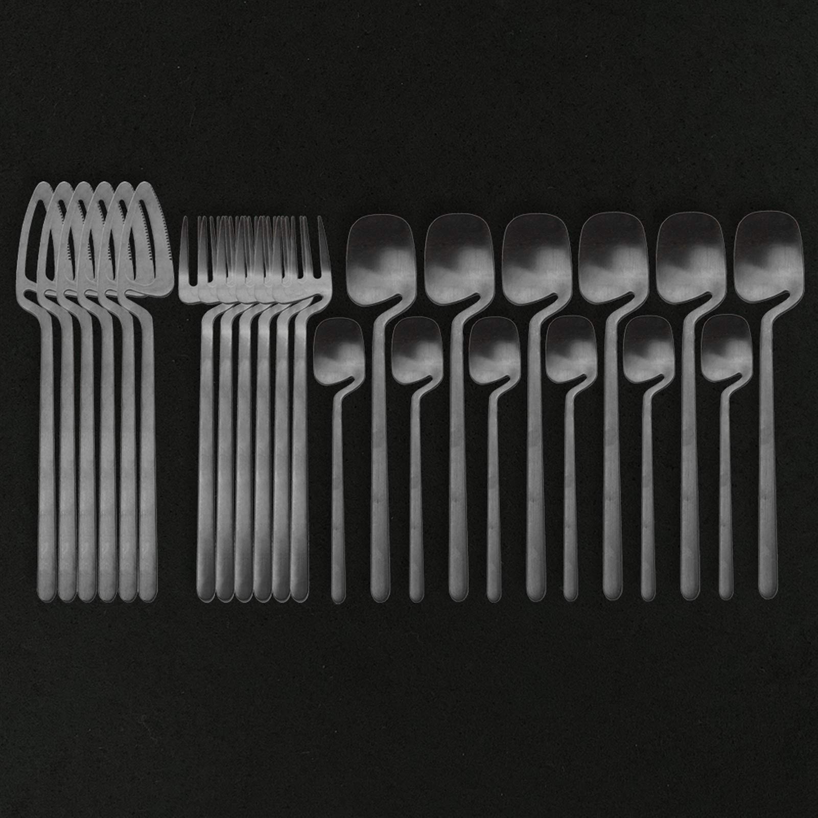 Schwarz Matte 24 stücke Besteck Besteck Set Edelstahl Geschirr Set Gabel Kaffee Löffel Besteck Set Küche Geschirr essgeschirr (Color : Silver)