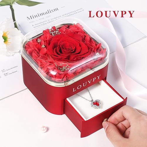 Miniatura 10 de Regalos para el día de la madre caja de rosas eternas moradas con collar, regalo de aniversario para mujeresesposa, regalo de rosa para siempre,