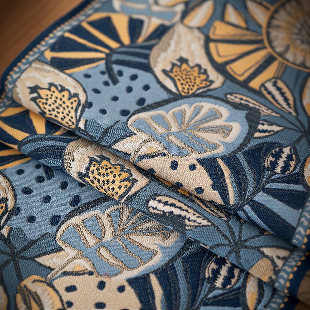 Grazioso tavolo con design jacquard dimensionale e nappe per caminetto, caminetto, tavolo da pranzo e bancone bar (35 x 120 cm, blu)