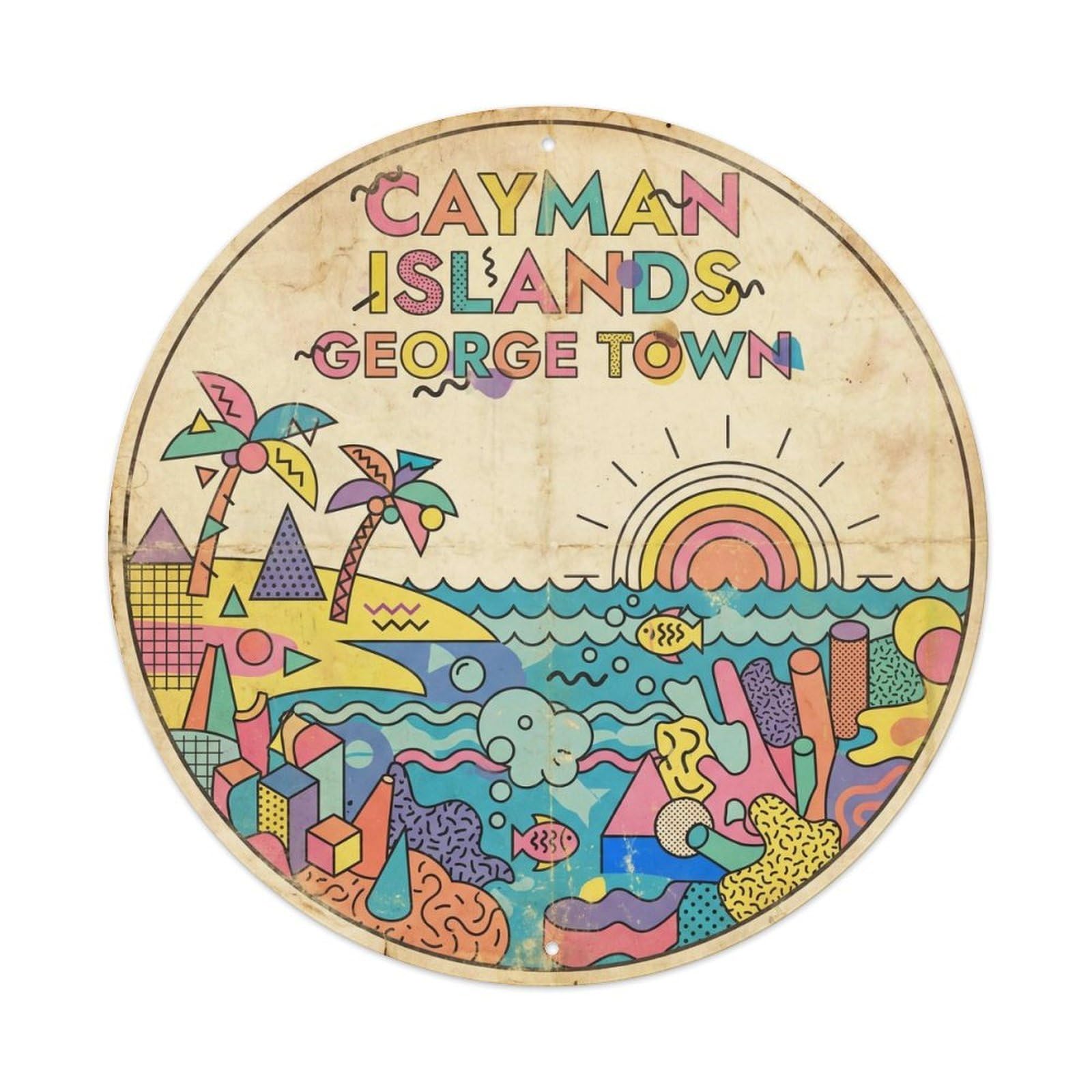 Cayman Islands Georgetown Tropical Coast Retro Graphic Metal Tin Sign