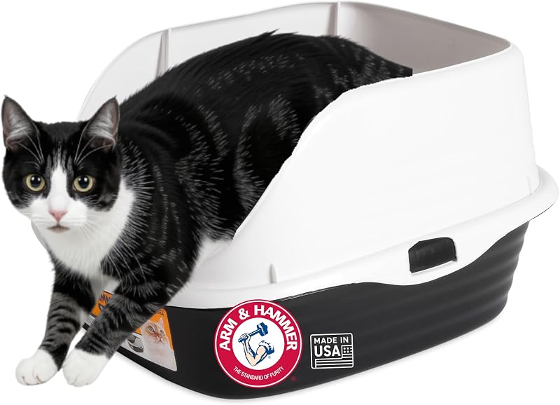 Arm & Hammer Rimmed Cat Litter Box with High Sides and Microban, Made in USA | Tall sturdy walls help contain spray, scatter and spills, easy everyday scooping, durable tray suits messy diggers at home