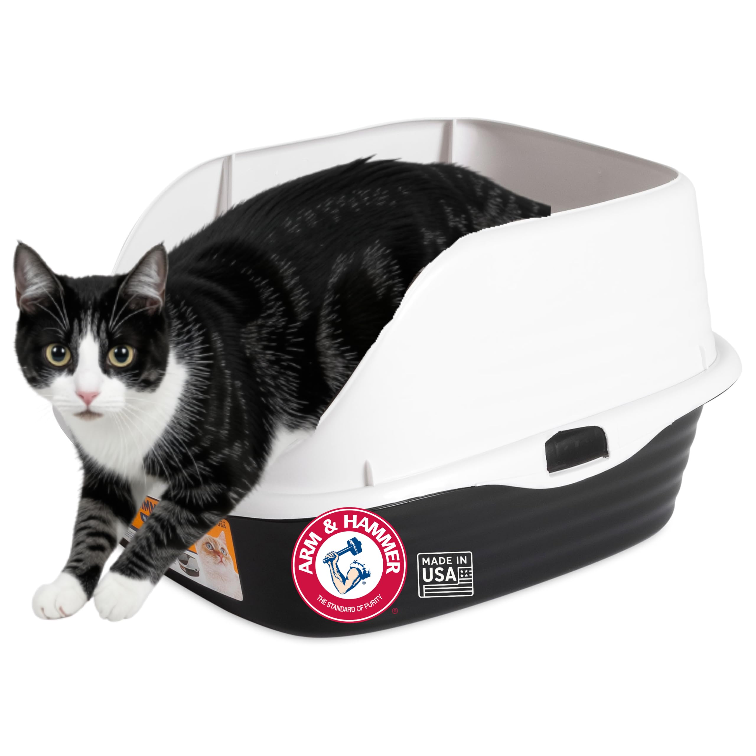 Photo 1 of Arm & Hammer Rimmed Open Cat Litter Box - High Sides, Pearl White/Dark Gray