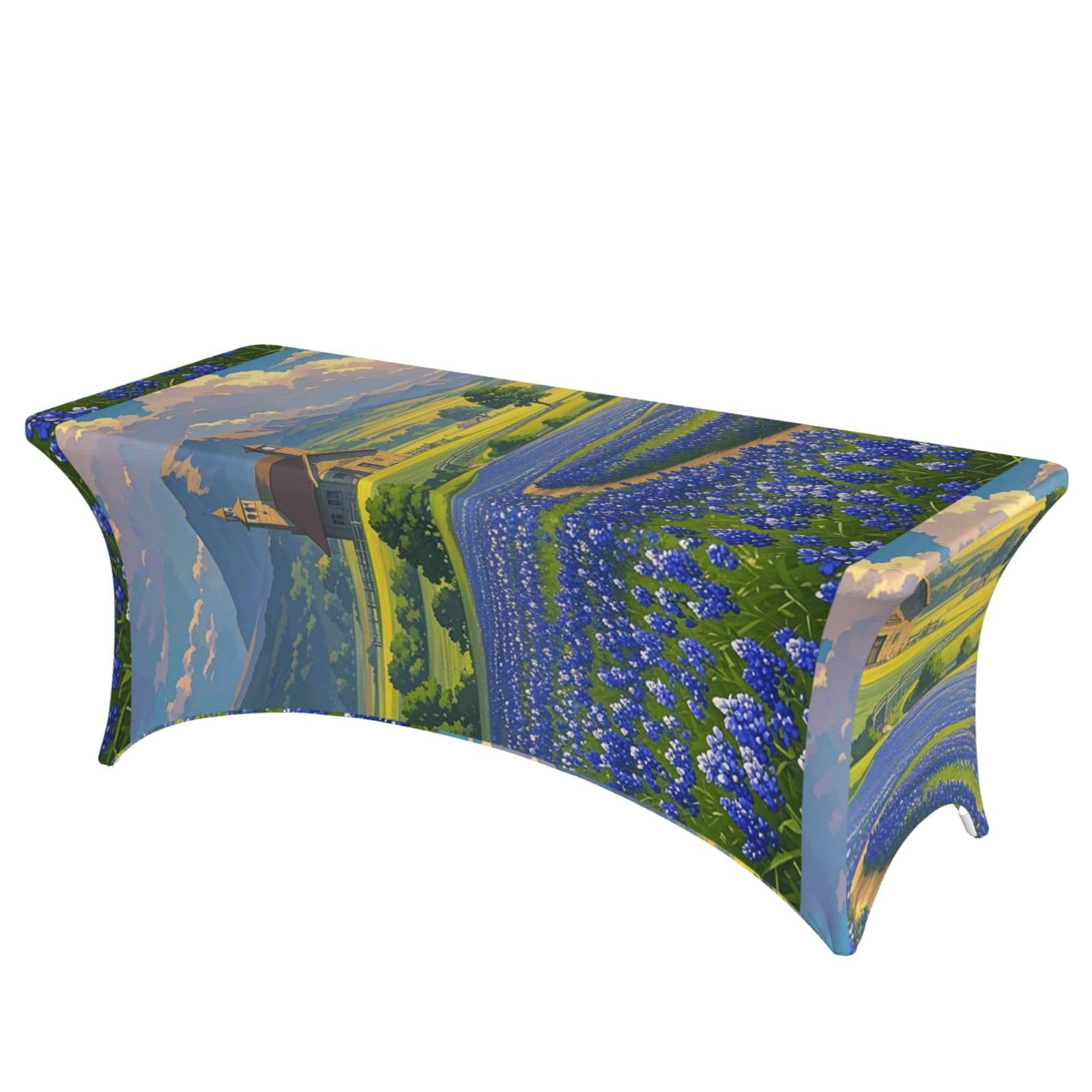 LMNGH Texas Bluebonnets Scenery Decorative Tablecloth Protector for Wedding, Banquet & Parties6FT Spandex Rectangle Tablecloths, Stretch Washable Table Cloth Wrinkle Free Patio Table Cover