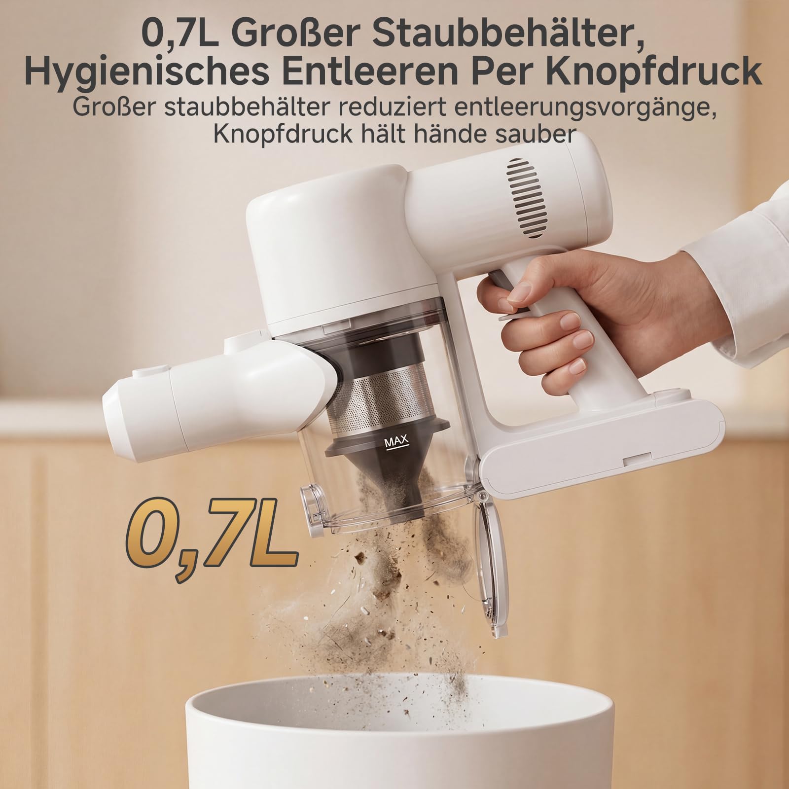 SIMPLUS Akku Staubsauger 22000Pa, 3-Stufen Saugkraft, LED-Display, 5-Fach Filterung, 40 Min Laufzeit, 0.7L Staubbehälter, mit LED-Bodenbürste & Wandhalterung, für Tierhaare/Teppiche/Hartböden