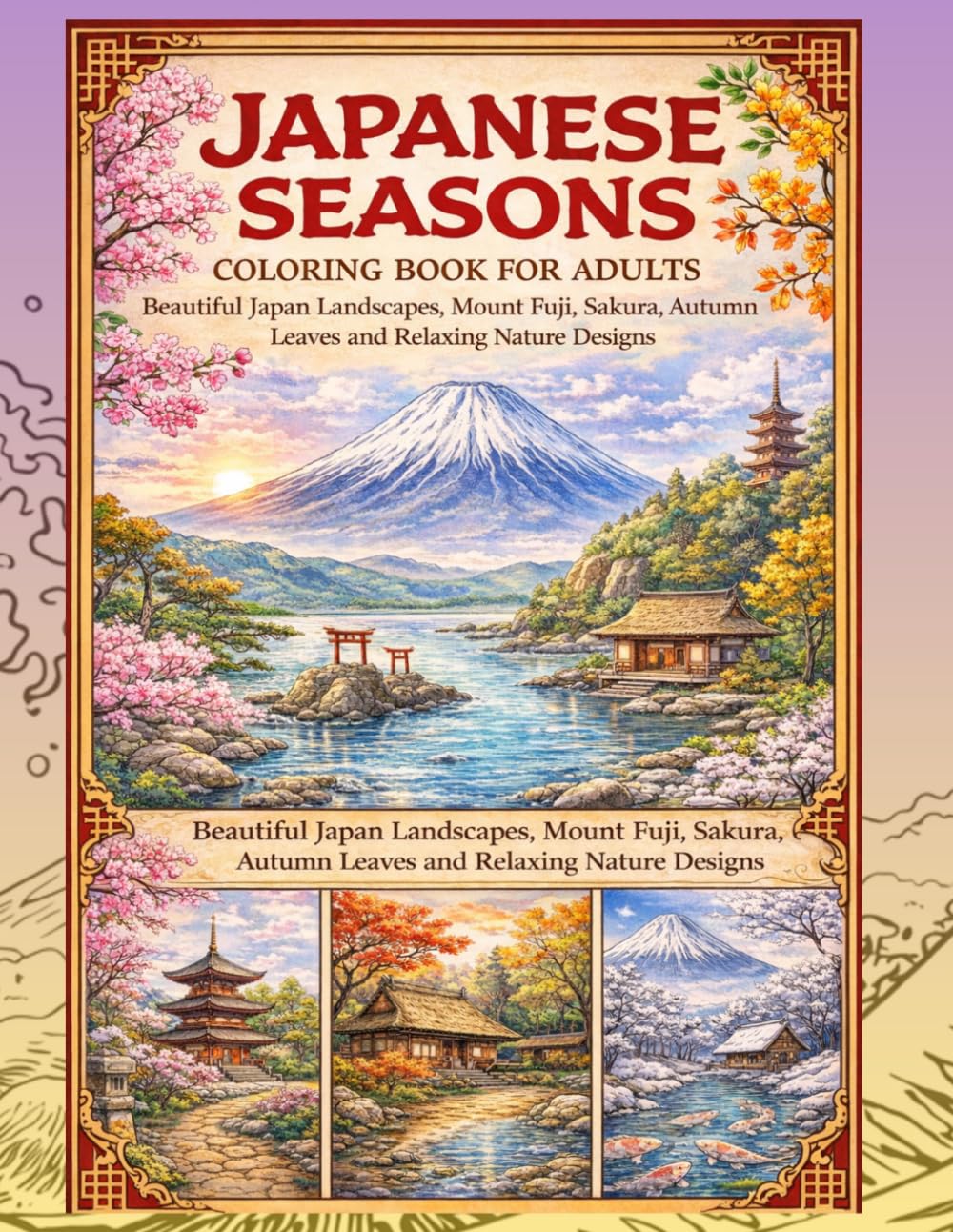 Japanese Seasons Coloring Book for Adults: Japan Landscapes, Mount Fuji, Sakura, Autumn Leaves and Relaxing Nature Designs: A relaxing Japanese art ... and stress relief designs for adul
