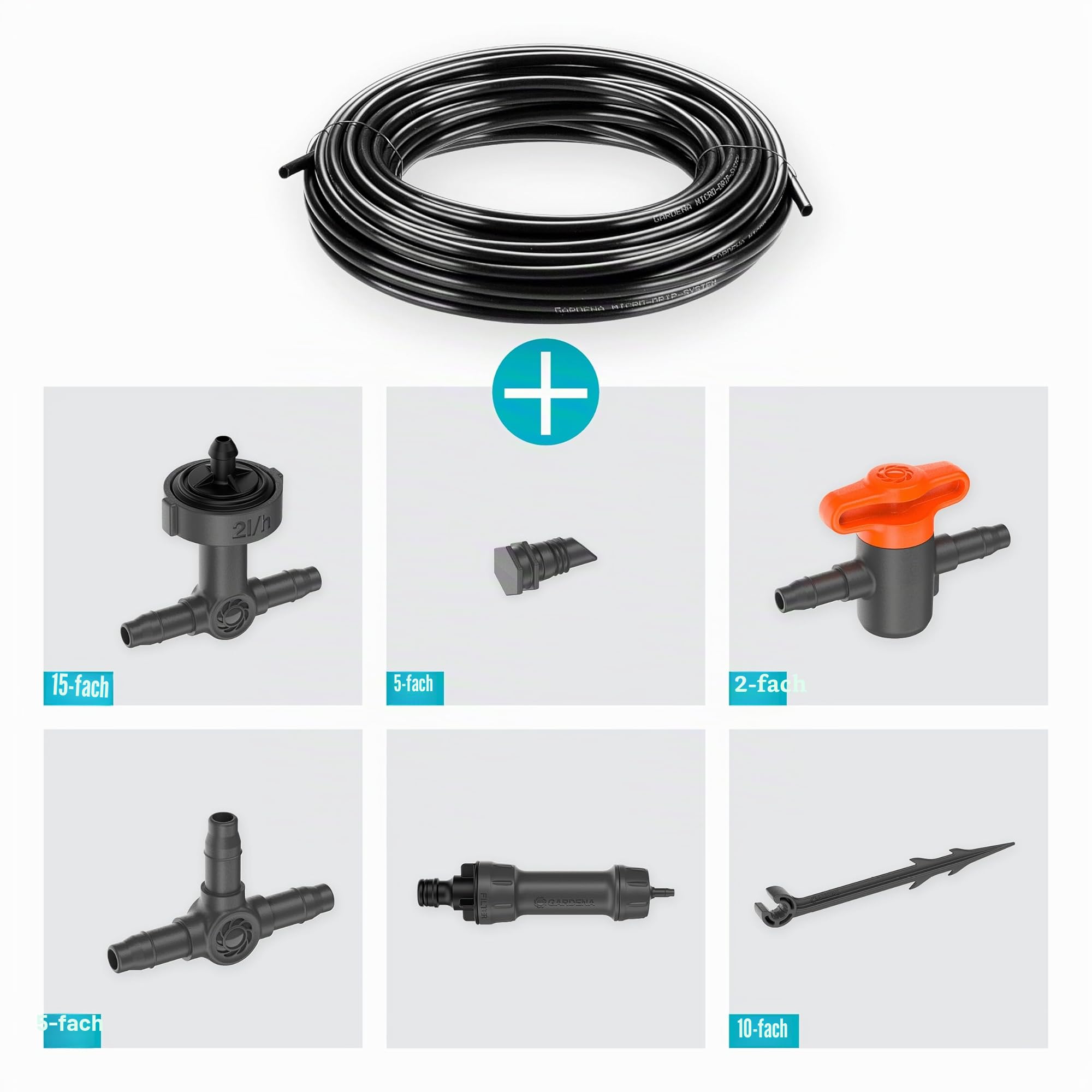 Gardena Micro-Drip-System Tropfbewässerung Set Balkon (15 Pflanzen): Starter-Set sofort einsatzbereit, wassersparendes Bewässerungssystem, einfache & flexible Verbindungstechnik (13401-20)