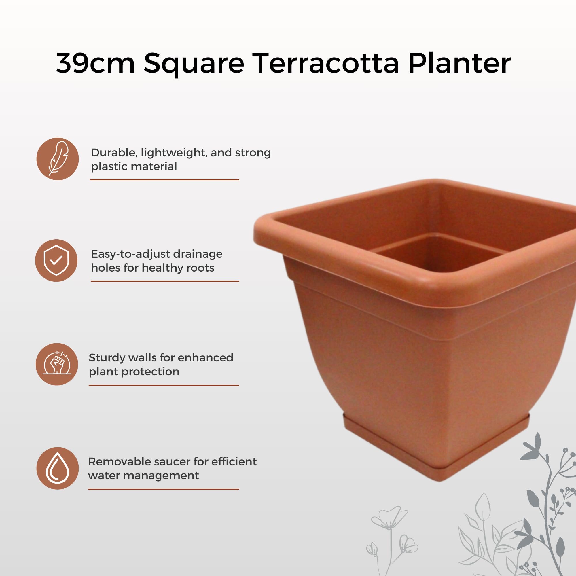 Kotarbau® Set di 4 vasi in terracotta con bordo 13 cm, per interni ed esterni, vaso per piante