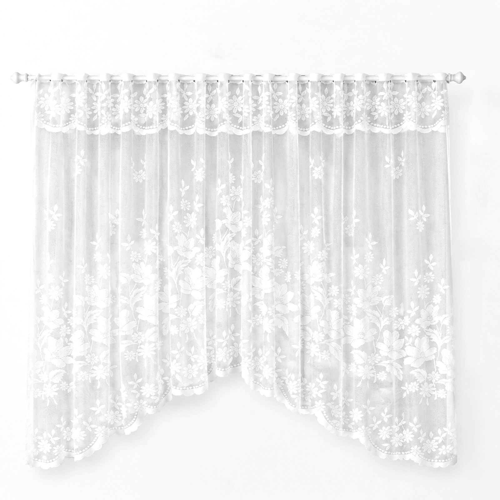 Xecamuvila Lace Curtains for Windows – Elegant Floral Kitchen Curtains, Soft Light Filtering Net Drapes for Living Room & Bedroom Decor