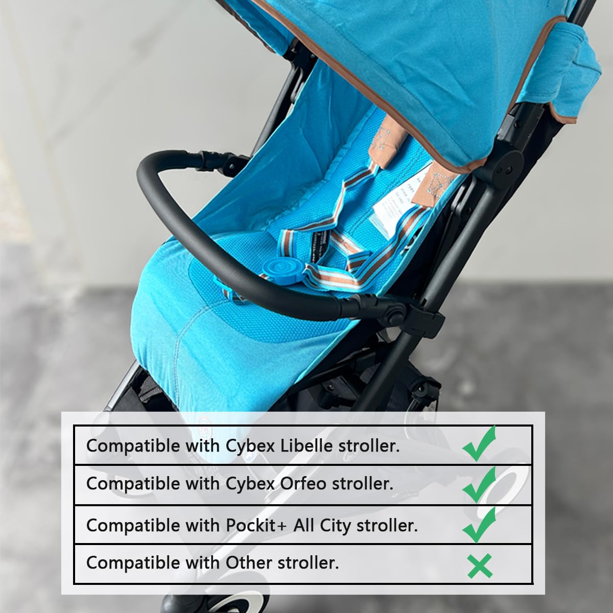 Baby Stroller Bumper Bar Compatible with Cybex Libelle, Orfeo, Pockit+ All City Strollers, Anti-Scratch PU Leather Fabric, Adjustable : Baby