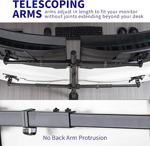 Miniatura 4 de VIVO Premium Quad Ultra Wide LCD LED de 27 a 38 pulgadas, soporte de escritorio para monitor, abrazadera en C resistente, poste extra alto, brazos