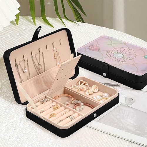 Miniatura 6 de Kigai Jewelry Box for Women Girls Pearl Mermaid PU Leather Travel Jewelry Organizer Portable Jewelry Storage Holder for Earrings Rings Necklaces