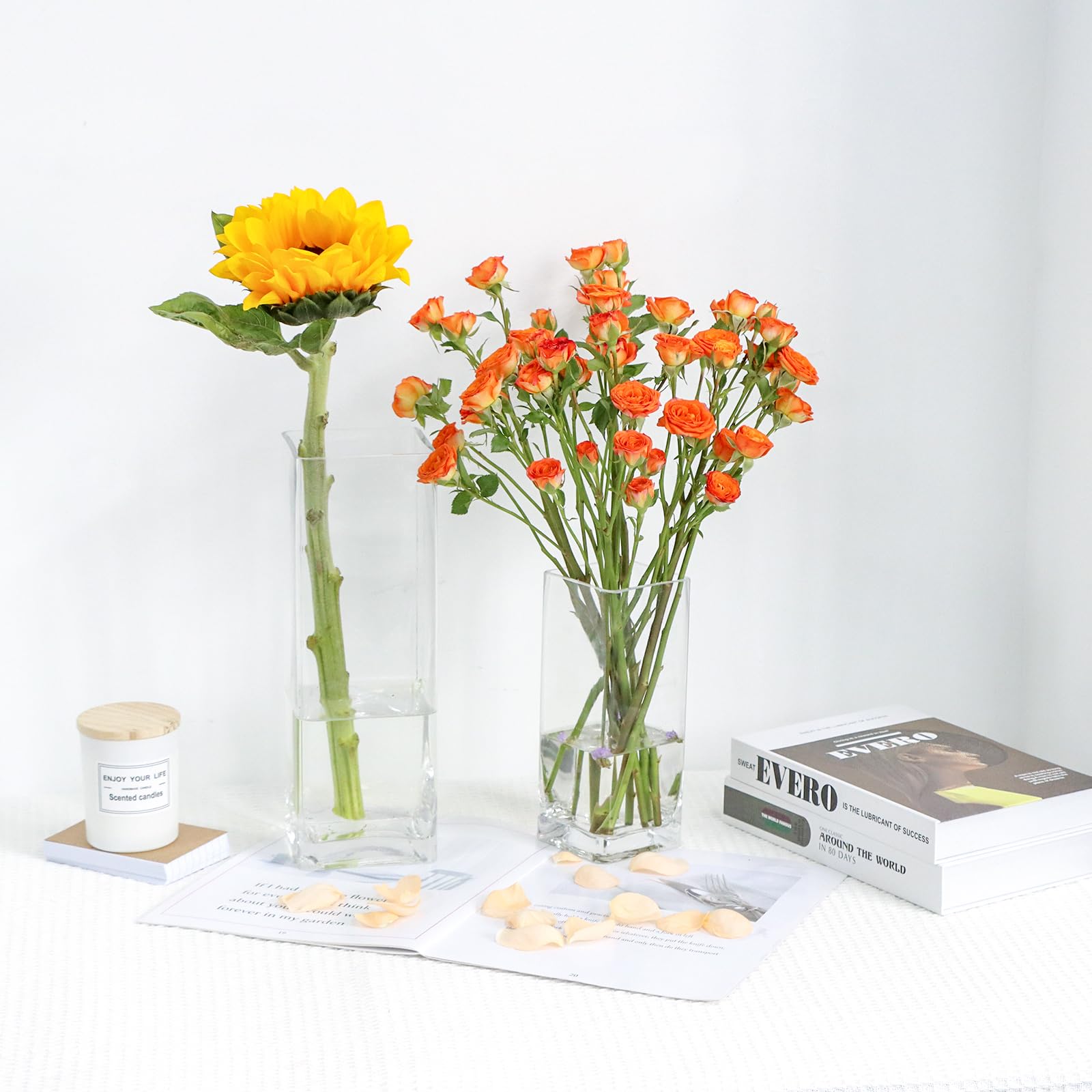 ASSRECT Glass Vases 30cm Tall Clear Square Flower Vase Handmade Modern Floral Arrangement Ornament Modern Ornaments for Wedding Party Home Office Decor Table Decoration - Image 4