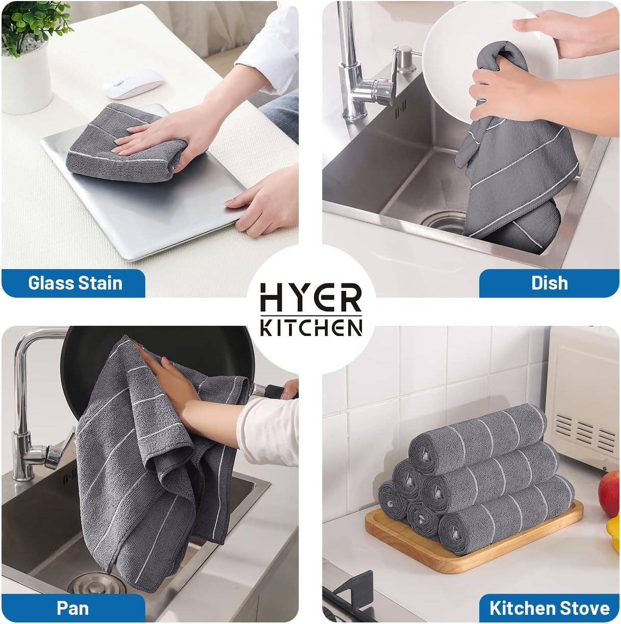 HYER KITCHEN Dish Towels - Soft, Super Absorbent and Lint Free Kitchen Towels - Dish Towels for Drying Dishes - Decoration for Kitchen and Home - 4Pack, 26 x 16 Inch, Geometry