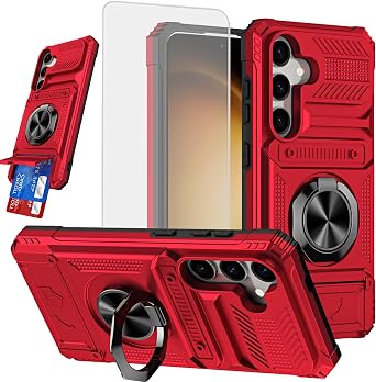 Case for Galaxy S24 FE Case, Samsung S24 FE SM-S721U Wallet Case with Screen Protector, Card Holder 360 Magnetic Rotated Ring Kickstand Protective Phone Cover for Samsung Galaxy S24 FE Red
