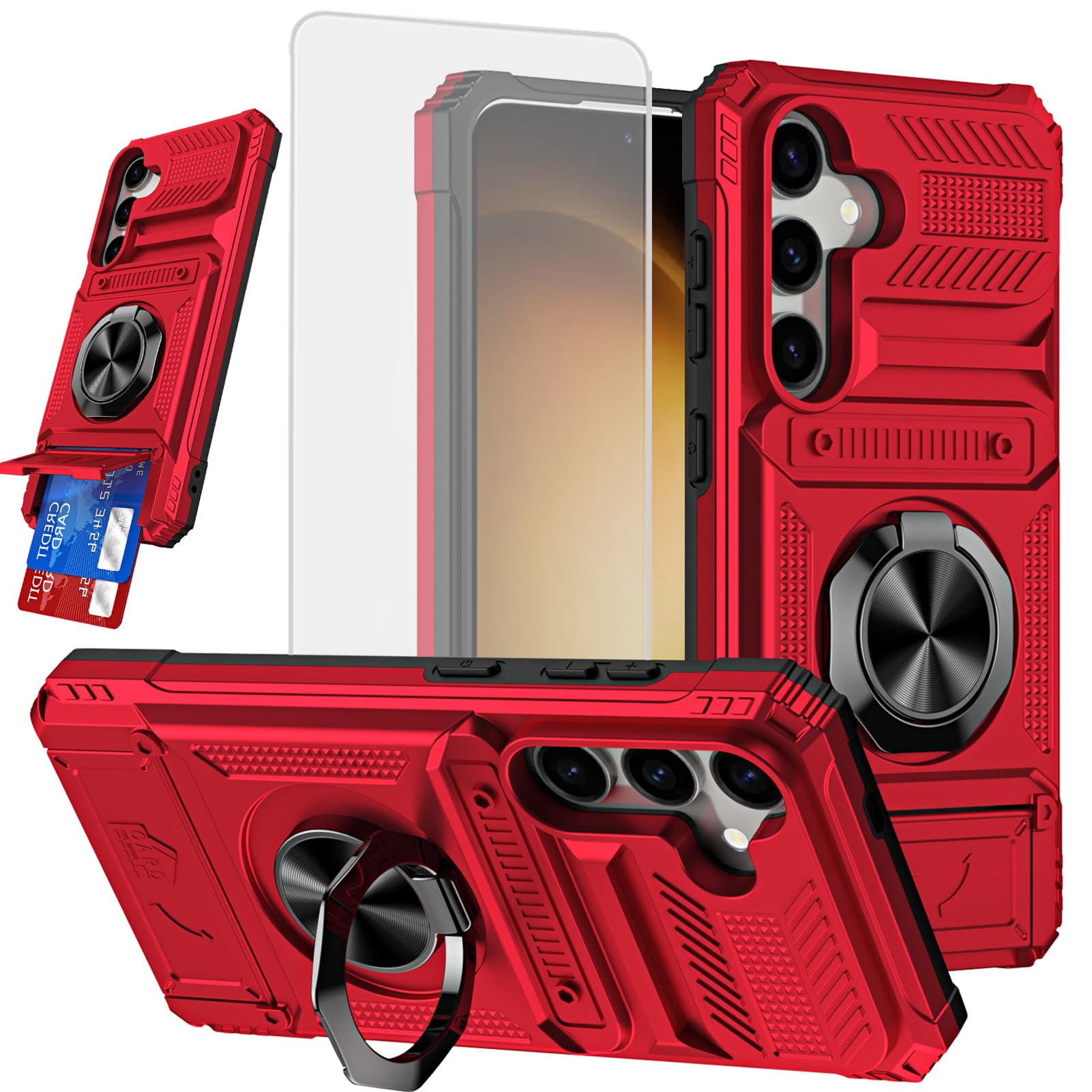 JNRXYJX Case for Galaxy S24 FE Case, Samsung S24 FE SM-S721U Wallet Case with Screen Protector, Card Holder 360° Magnetic Rotated Ring Kickstand