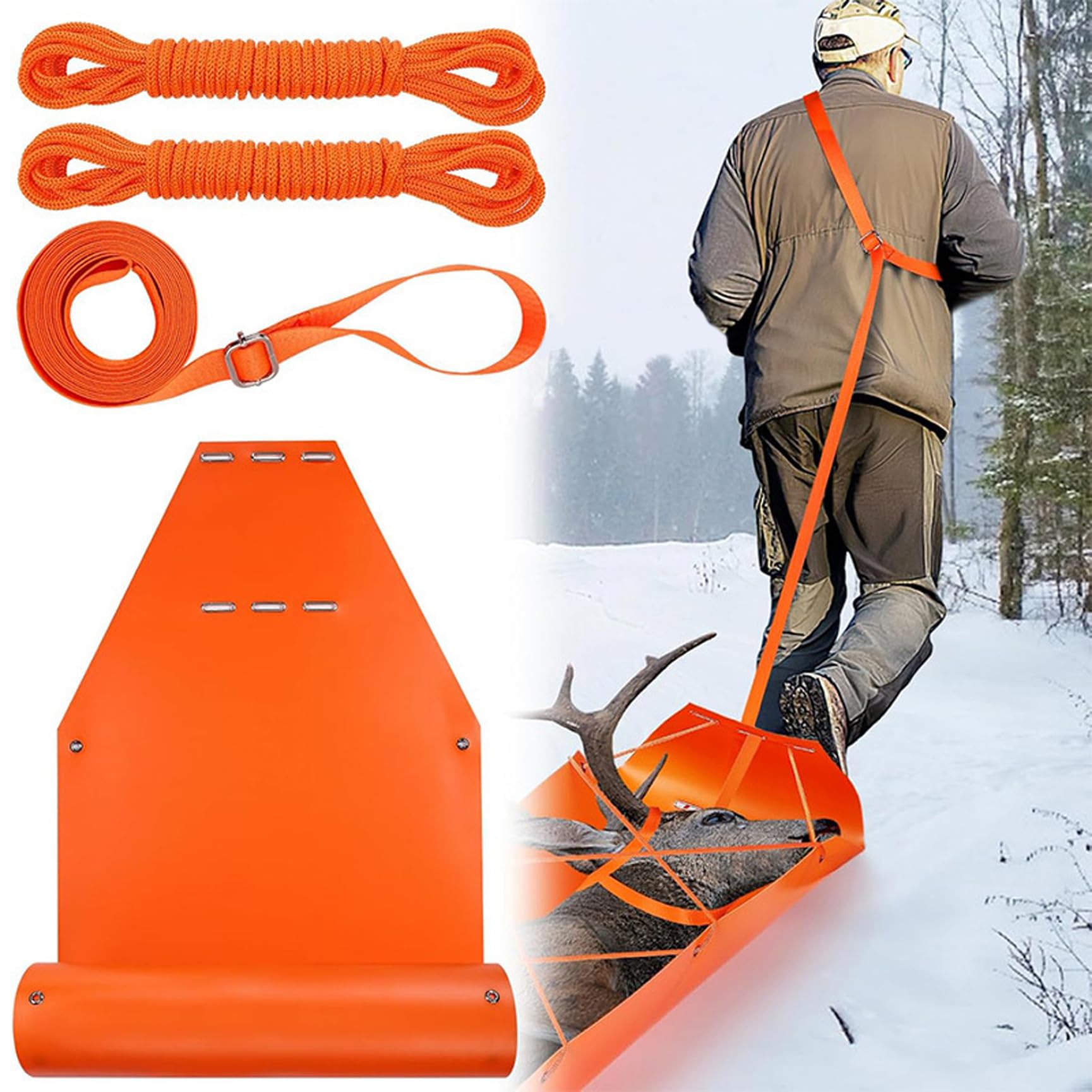 Slitta per Cervi da 500 libbre Slitta per Cervi addensata Resistente allo Strappo con Corde e Maniglia per trascinamento di selvaggina Caccia Pesca sul Ghiaccio