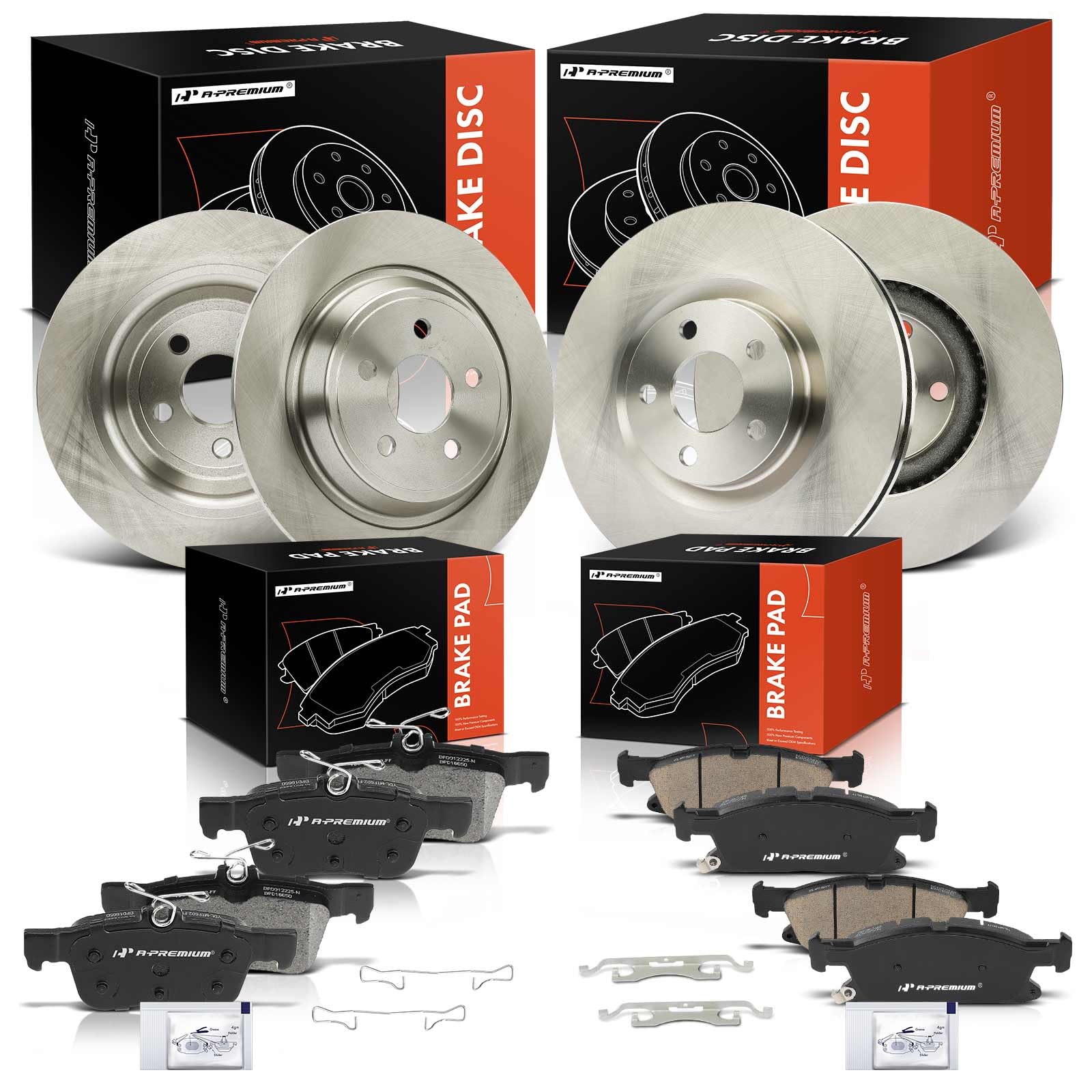 A-Premium Front Vented and Rear Solid Disc Brake Rotors + Ceramic Pads Kit Compatible with Select Ford Models - Edge 2015-2020, 12-PC Set