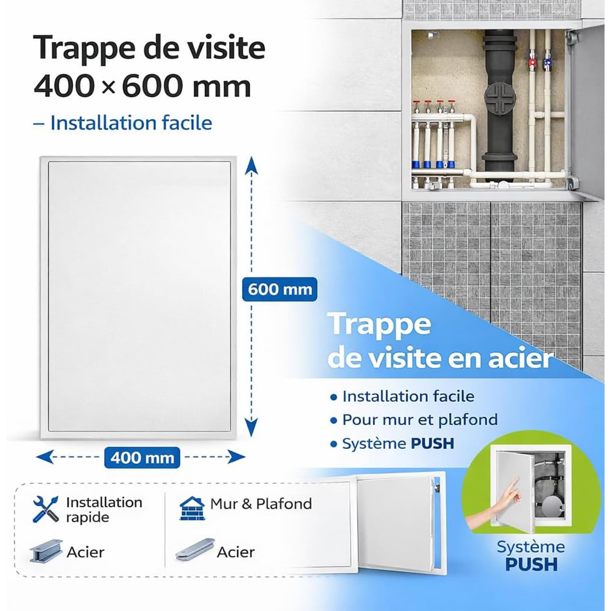 STAR BOX - Trappe de Visite 400x600mm en acier Professionnelle qualité lacée blanc - Facilité d'Accès conduite eau gaine technique plafond comble