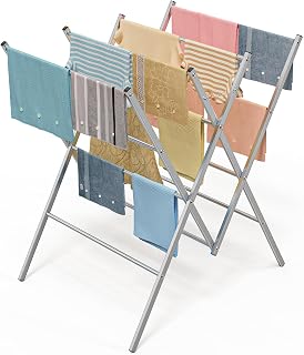 Whitmor Oversized Metal Drying Rack - 34.5 Ft Space, Folding Laundry Rack for Delicates, Bedsheets & Towels, Silver