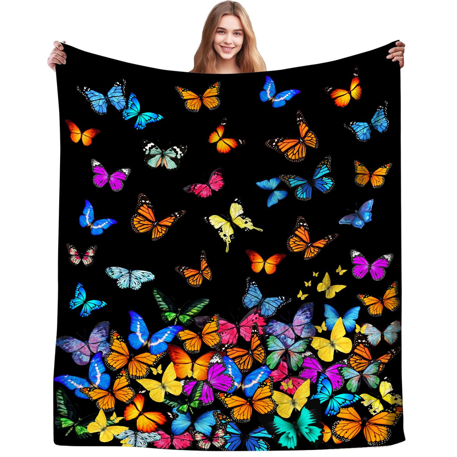 Schmetterling Decke Schöne Schmetterlinge Decke Werfen Ultra Weicher Kuscheliger Flanell Schmetterling Decken Geschenke für Frauen Mädchen 100x130cm