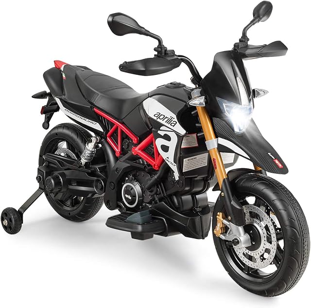 COSTWAY Kids Electric Motorcycle, 12V Battery Powered Motorbike with Training Wheels, LED Lights and Music, Forward Backward Ride on Vehicle for Boys Girls (Black)