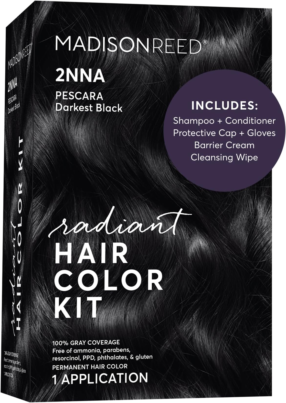 Radiant Hair Color Kit - 2NNA Darkest Cool Black with Ash Undertones (Pescara Black), Dimensional Gray Hair Blending Permanent Hair Dye, PPD-Free & Ammonia-Free, 1 Pack