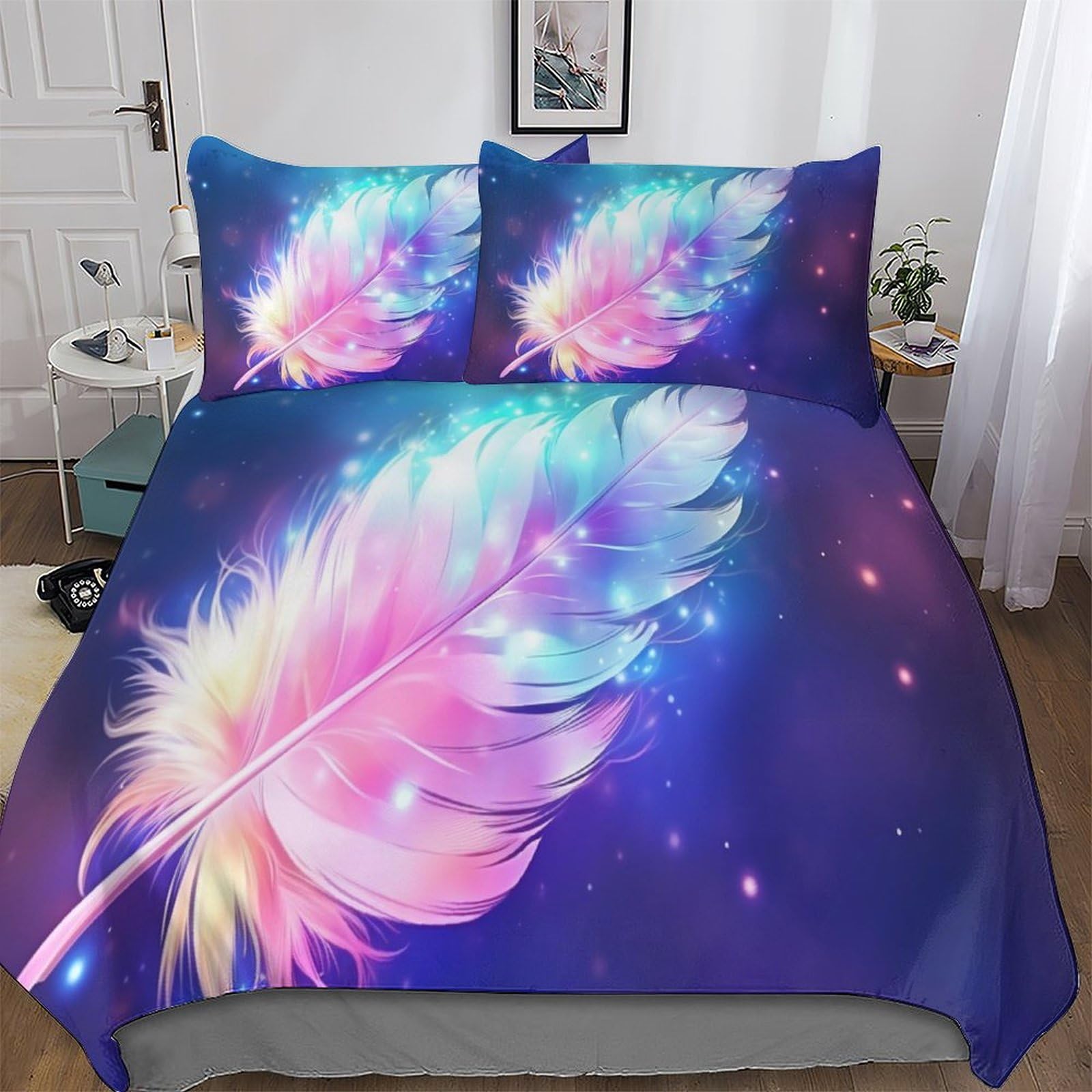 Parure de lit 3D Rainbow Feather avec housse de couette 220x240 microfibre pour adulte