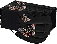 YOMEESOUL 50 Pack Black Butterfly Printed Disposable 3-Ply Face Masks - Comfortable, Breathable Protection for Adults, Women, Men, Teens