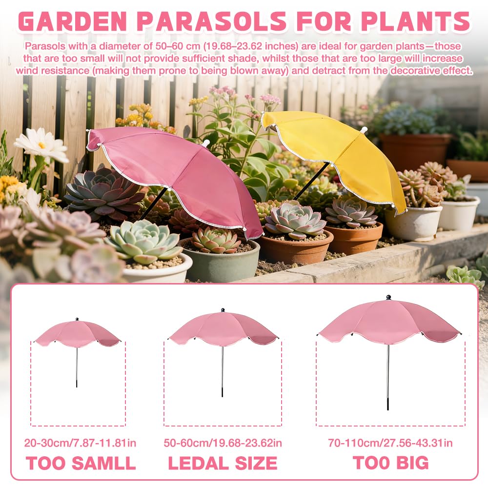 Pflanzenschirm, 2 Stück Sonnenschutz für Pflanzen Ø 60 cm, Verstellbare Pflanzenschirme für Draußen, Sonnenschirm Mini für Topfpflanzen Blumen Gemüse