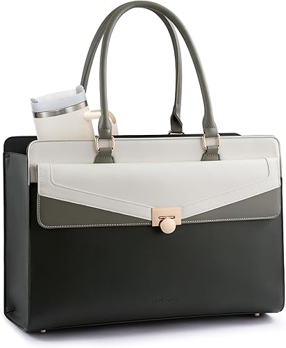 LOVEVOOK Bolsa de mano para laptop para mujer, de piel sintética, estilo vintage, bolsa de trabajo, impermeable, para profesores de negocios con