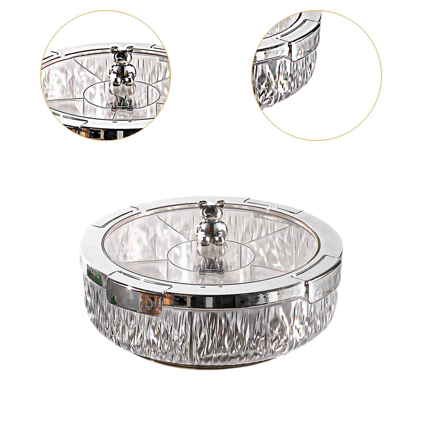 perfk Teller mit getrockneten Früchten, unterteilte Servierschalen, drehbar, mit Deckel, Schale für Süßigkeiten und Nüsse, Serviertablett für Vorspeisen, Grau