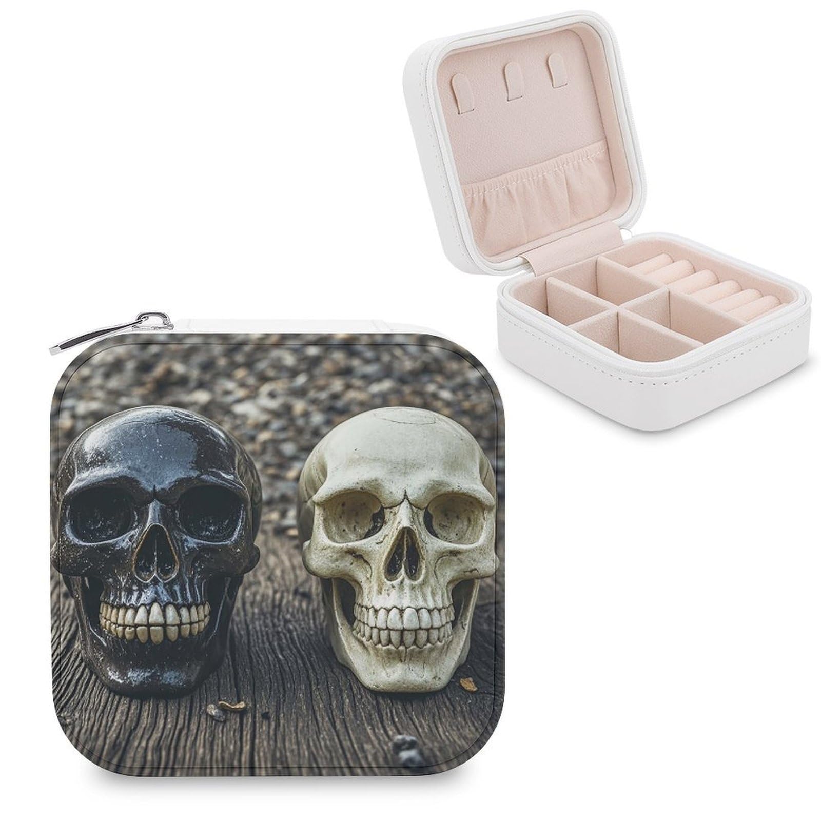 LZQPOEAS Skull on The Ground Jewelry Box Mini Jewelry Travel Case Trendy Stuff Ring Box Custom PU Leather Jewelry Boxes Portable Jewelry Case Earring Storage Organizer for Girls Women