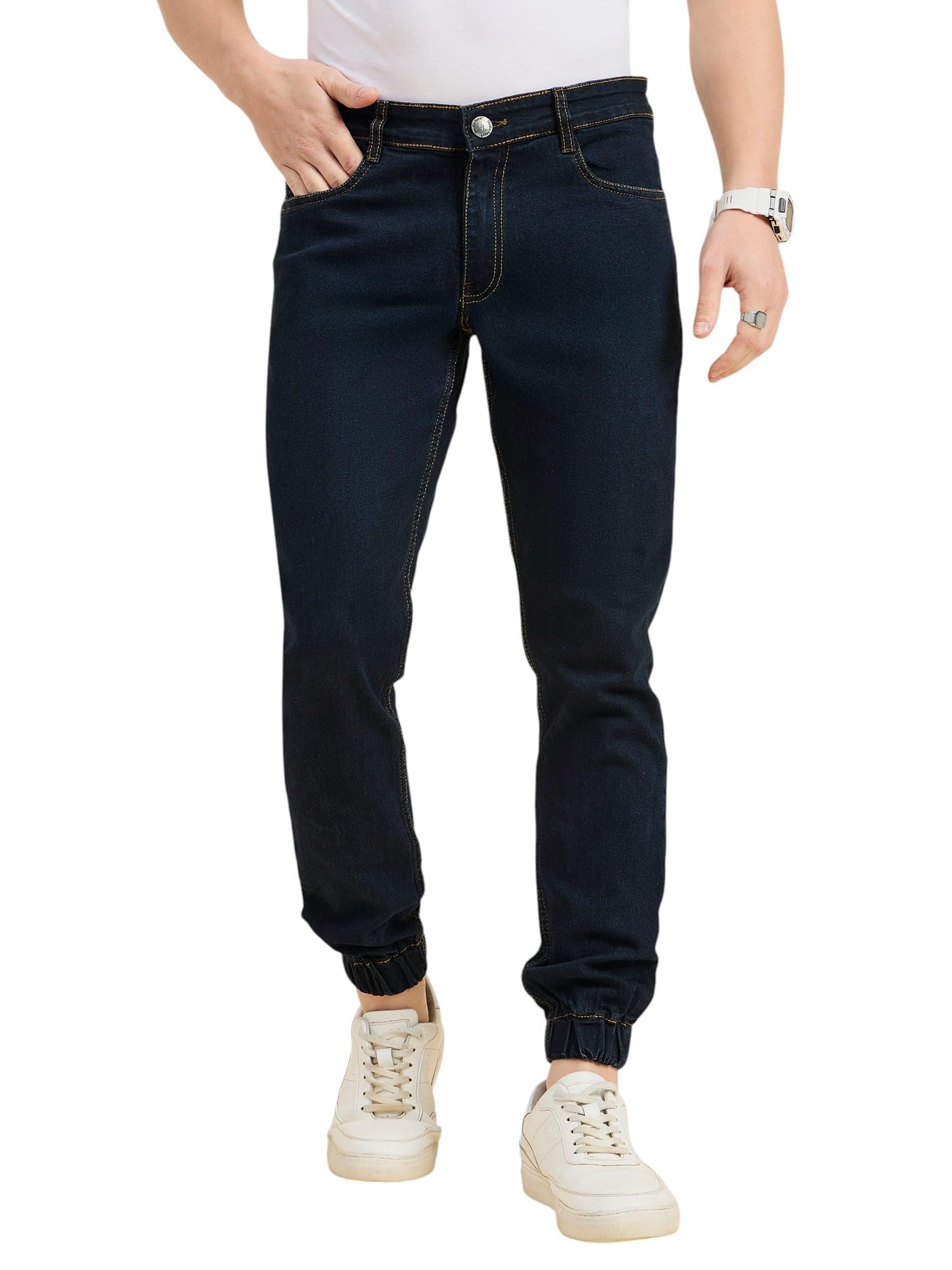 studio nexx Men's Denim Joggers | Non Stretchable| Mid Rise Joggers-picture-19