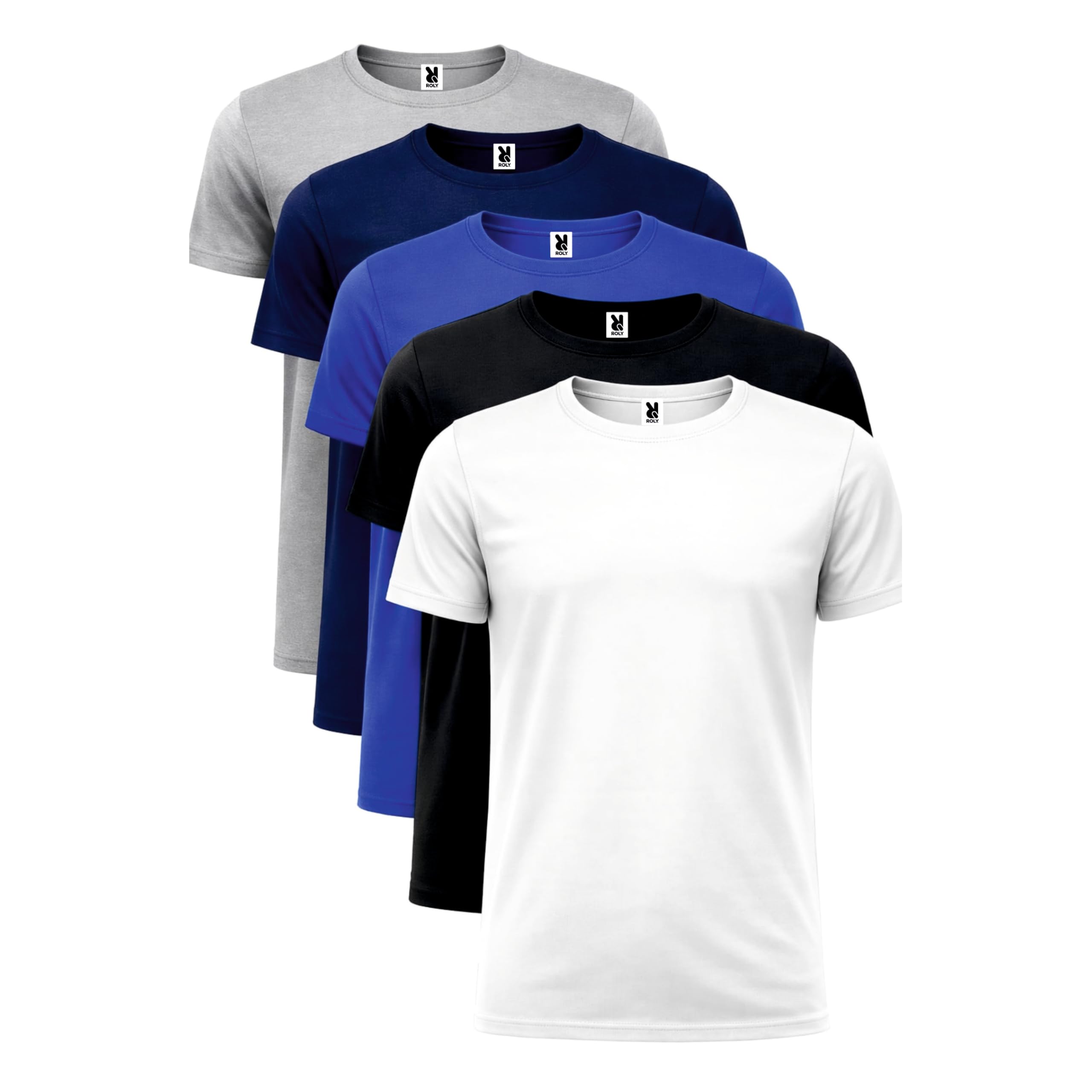 Roly Pack de 5 ó 10 Camisetas Manga Corta Hombre 100% algodón, básicas Cuello Redondo, Modelo Beagle, Suaves y Transpirables, Colores Surtidos, Uso Diario, Tallas S-3XL