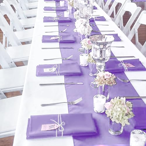 Miniatura 7 de Paquete de 10 caminos de mesa de satén de alta calidad lavanda de 12 x 108 pulgadas de largo para bodas, decoraciones para fiestas de cumpleaños,